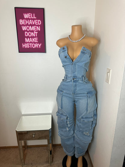 Denim Cutie Cargo Jumpsuit