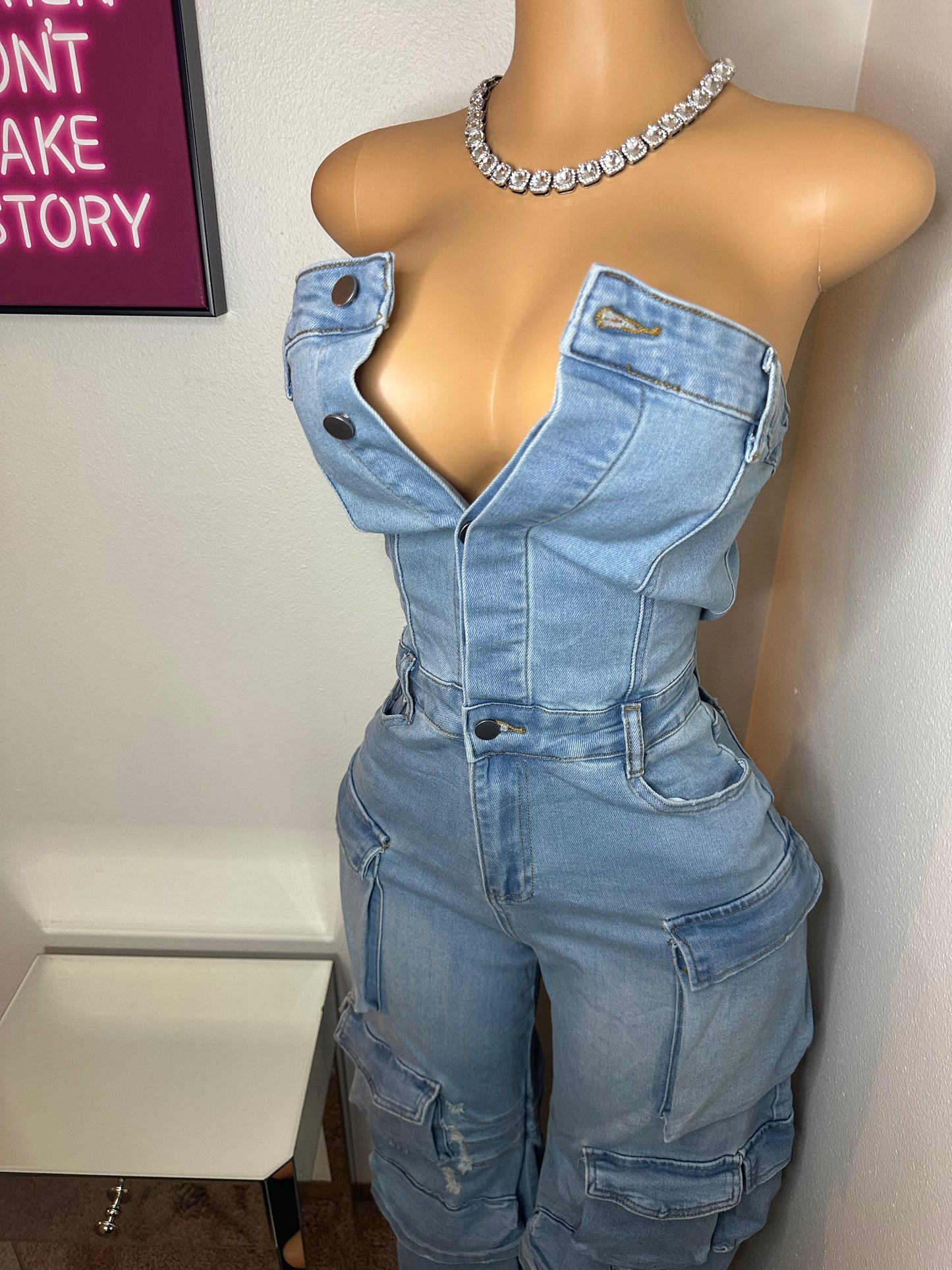 Denim Cutie Cargo Jumpsuit