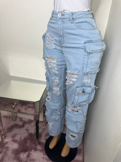 Cut Up Denim Cargo Jeans